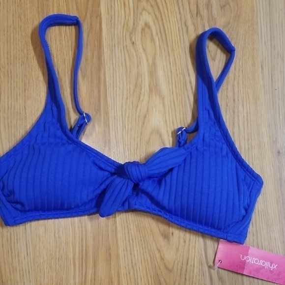 XHILARATION Ribbed Cutout Tie Bikini Swim Top Blue - Picture 5 of 8